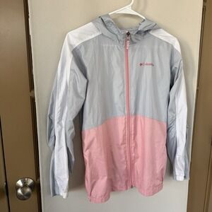 Columbia Girls XL‎ Lightweight Hooded Rain Jacket Coat Zip Up